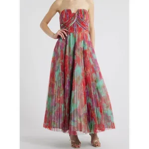 Hutch Corene Strapless Floral Tulle Pleated Maxi Dress Pink Multi Size 20W NWT thumbnail 2