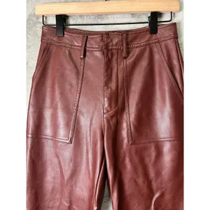 7 For All Mankind Faux Leather Straight Leg Pants Brown High Rise Women's XS thumbnail 2