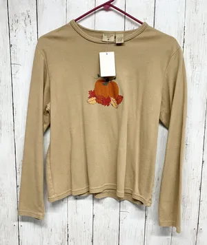 Mountain Lake Shirt Women Large Tan Embroidered Crewneck Long Sleeve Minimalist‎ thumbnail 1