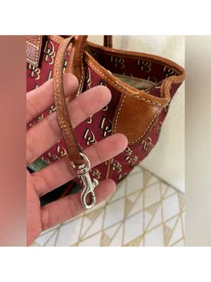 Dooney & Bourke Red Burgundy Logo Tote with Brown Leather Trim thumbnail 13