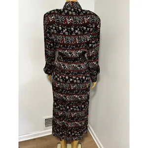 Vintage Maggy London Black Burgundy Geometric Floral Rayon Midi Dress Size 10 thumbnail 7
