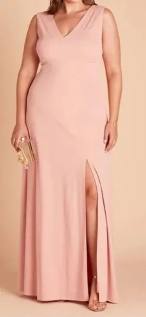 READ Birdy Grey Shamin V-Neck Crepe Bridesmaid Dress Pink Rose Quartz Large Slit thumbnail 1
