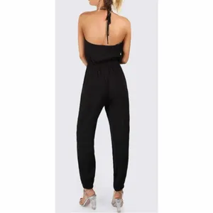 SHEIN Surplice Halter Top‎ Jogger Leg Jumpsuit Black Small thumbnail 3