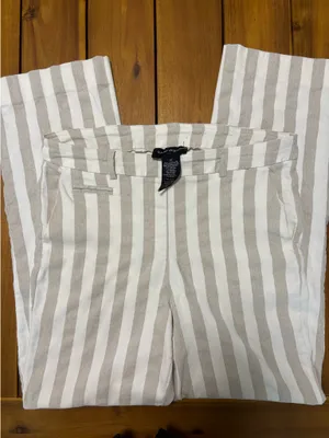 Sharagano Striped Linen Blend Trousers Size 12 Neutral Coastal Grandma NWOT thumbnail 2