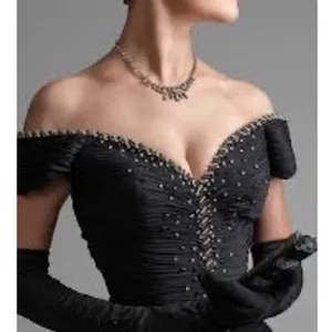 Jovani New York Black Off Shoulder Ruched Rhinestone Embellished Gown Size 14 thumbnail 5