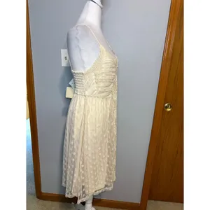 Ryu Cream Whimsical‎ Lace Swiss Dot Tulle Midi Dress Smocked Back NWT Large thumbnail 4