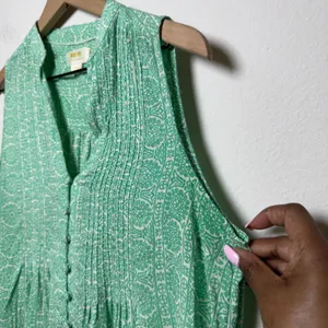 Maeve‎ Anthropologie Women Tunic Tank Top XS Green Medallion Pintuck Sleeveless thumbnail 7