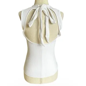 Zara Women's White Ribbed Knit Tie-Back Sleeveless Tank Top Size Medium | 8-12 thumbnail 2
