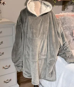 The Comfy Snuggie Pullover Blanket Gray Velvety Sherpa Robe Womens XS S M L XL thumbnail 2