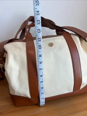 Canvas Weekender Bag with Brown Leather Trim thumbnail 8