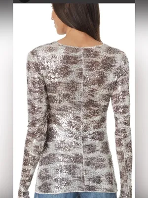 Free People gold rush long sleeve sequins top large NWT thumbnail 15