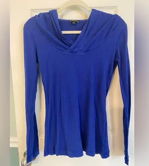 Express | Royal Blue Long Sleeved Hooded Shirt, Size M thumbnail 1