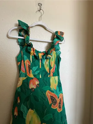 Farm Rio Green Papaya Salad Midi Dress Sz Small Floral Tropical Vacation Resort thumbnail 5