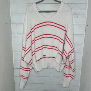 NWOT Aerie Beyond Cropped Sweater Womens Striped Cotton Knit Oversized Size XL thumbnail 2