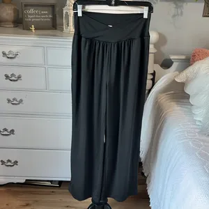 Wide Leg Pants Cross Over Waist Black Silky Stretchy Womens Medium Yoga thumbnail 10