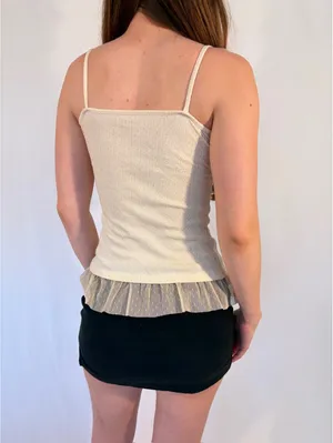 Cream White Dainty Floral Embroidered Tulle Cami Vintage Top thumbnail 7