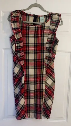 Vintage Karlie Plaid Ruffle Midi Dress Sz M Made in USA thumbnail 1