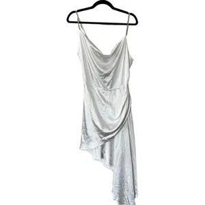 NWT ELIATT Satin Jacinda Rhinestone Asymmetric Cocktail White Dress Sz M thumbnail 3