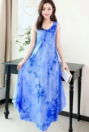 Vintage Women Floral Print Sleeveless Bohemian maxi new in dress thumbnail 1