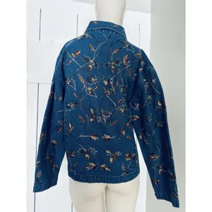 Vintage‎ Tantrums Embroidered Floral Denim Shirt Jacket Button Front Fall Leaves thumbnail 3