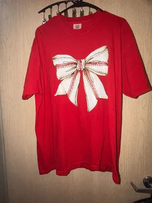 Comfort Colors Baseball Bow Graphic Tee – Red – XL thumbnail 1