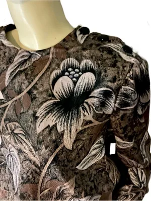 Vintage 1980'S Alexis Fashions Brown & Black Floral Print (L) thumbnail 7