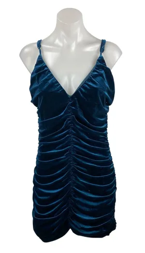 Lulus Women's Blue Velvet Velour Ruched Sleeveless Mini Tank Bodycon Dress Sz XL thumbnail 1