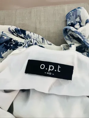 O.P.T Blue White Ingrid Floral Ruffle V-Neck Sleeveless Tiered Midi Dress Sz XS thumbnail 9