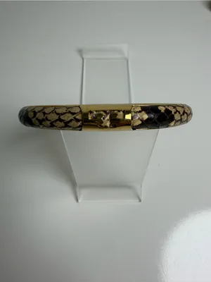 Tory Burch Women’s Leather Inlay Snake Print Gold Double T Bangle Bracelet thumbnail 3