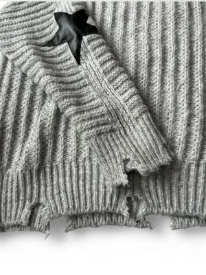 Vintage Havana cable knit grey and black star sleeve sweater thumbnail 4