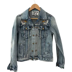 PAM & GELA Statement Denim Embroidered Jacket with Rhinestone Eagles‎ Size Small thumbnail 4