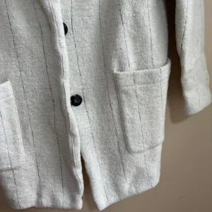 Rachel Zoe Pinstripe Wool Blend Car Coat Medium Ivory Women Key Feature Pocket thumbnail 3