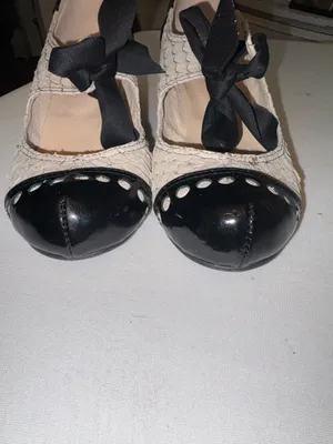 All Black Black & Cream Textured Mary Jane Heels w/FishBow ribbon laces Sz 7.5 thumbnail 2