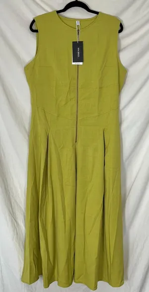 NWT Uoozee A-Line Loose Pleated Front-Zipper Maxi Dress in chartreuse green XL thumbnail 1