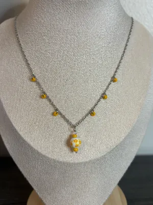 Handmade Yellow Floral Porcelain Charm Necklace | Waterproof & Tarnish Resistant thumbnail 1