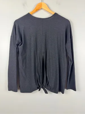 Beyond yoga Heather grey black long sleeve back tie top size small thumbnail 3