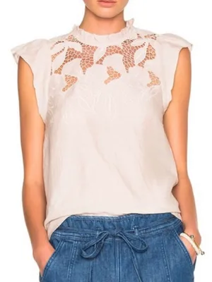 Ulla Johnson Aimee Linen Lace Eyelet Top Floral Embroidered Tan Size 4 thumbnail 12