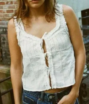 Zara Ivory White Eyelet Lace 
Button Front Cami
Cottagecore Boho Top thumbnail 1