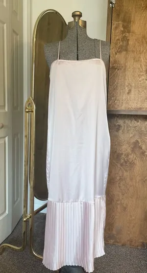 Vintage Gunne Sax Scott McClintock wedding dress silky slip dress midi pleats thumbnail 1