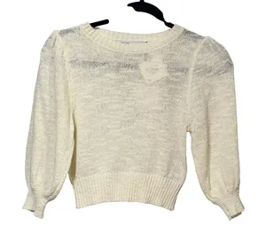 Zara Womens Cream Cotton Blend Puff Sleeve Cropped Knit Sweater Size Small NWT thumbnail 1