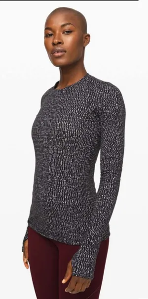 Lululemon Size 6 Runderful Long‎ Sleeve Knotted Jacquard Black White Running Gym thumbnail 1