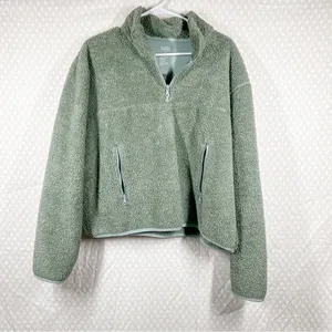 Girlfriend Collective‎ Green Fleece Quarter Zip Pullover thumbnail 2