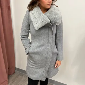 Club Monaco Evangah Wool Coat Heather Grey Small Vintage‎ Faux Fur Slavic thumbnail 2