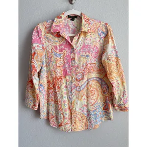 Lauren Ralph Lauren Colorful Paisley Shirt 3/4 Sleeve Preppy Coastal Size M thumbnail 5