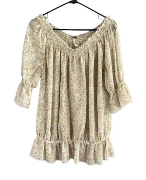 Free People Yellow Floral Wide Neck Embroidered Boho Blouse Women Sz XS thumbnail 1
