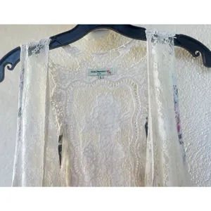Vivid Importers Lace Crochet Floral Fringe Kimono Vest Size Large Boho Festival thumbnail 2