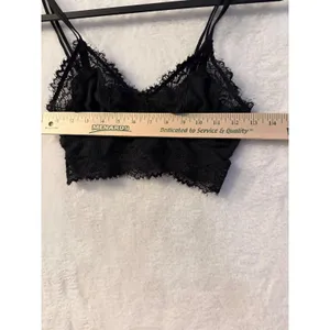 Aerie Black Lace Bralette Womens Small Ribbed Eyelash Trim Longline Crop Top thumbnail 3