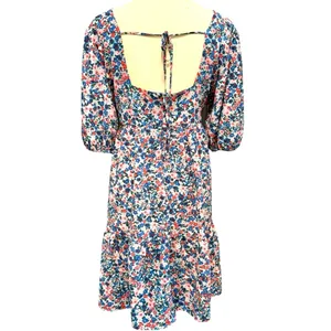 Cottagecore Floral Mini Dress Puff Sleeve Square Neck Babydoll Fall Flowy XL thumbnail 2