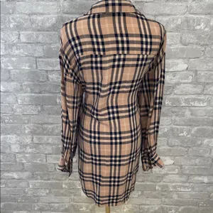 Vici Touch of Plaid Shirt Dress in Tan and Navy thumbnail 5