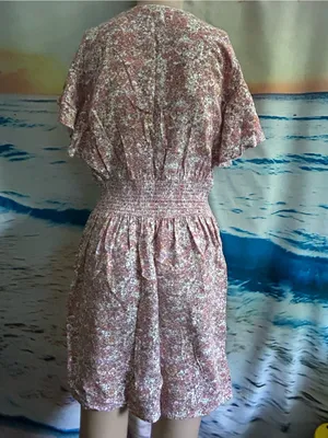 Japna Women’s Floral Smocked Waist Pink Wrap Dress MD thumbnail 7